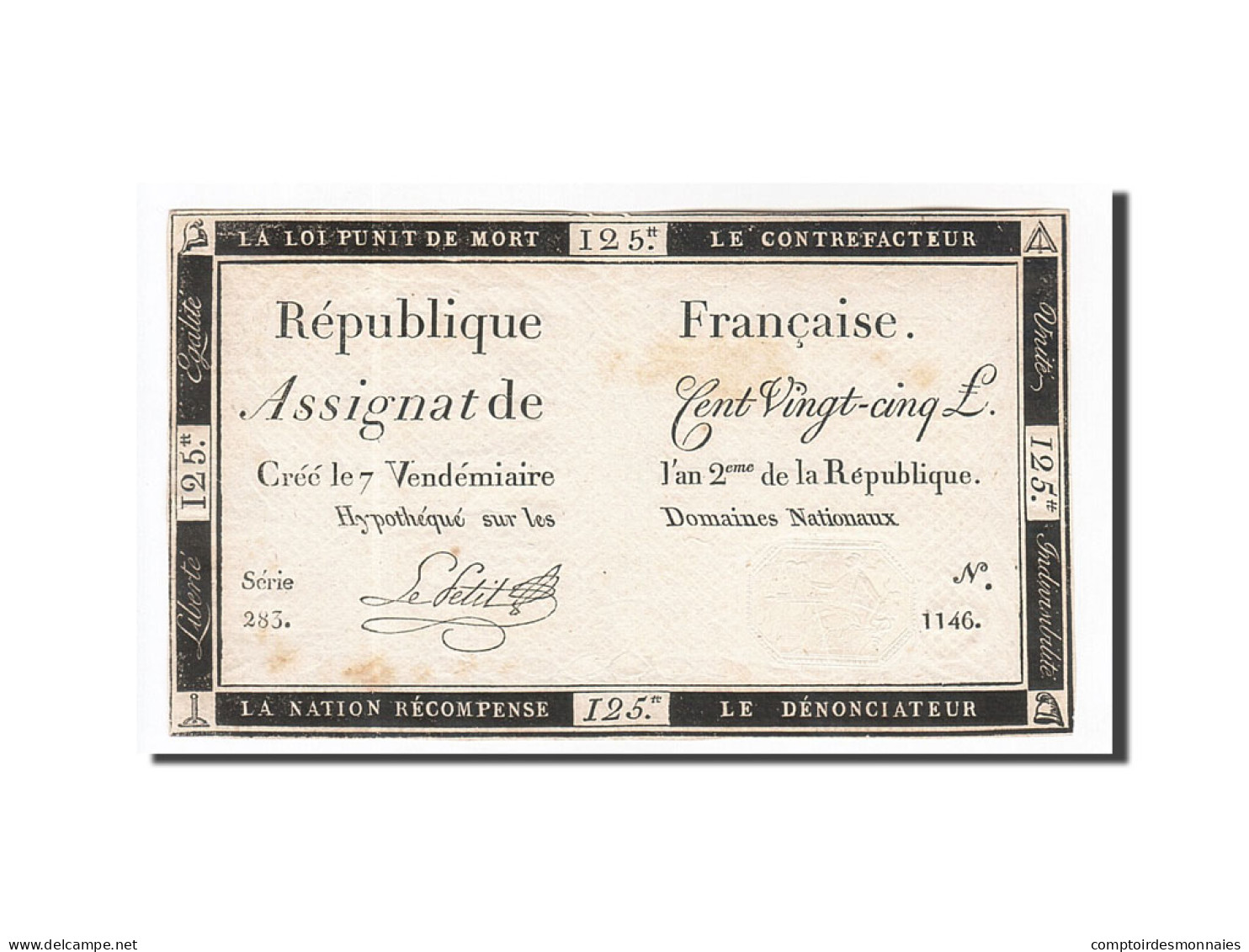 Billet, France, 125 Livres, 1793, 1793-09-28, Lepetit, TTB, KM:A74, Lafaurie:169 - Assignats & Mandats Territoriaux