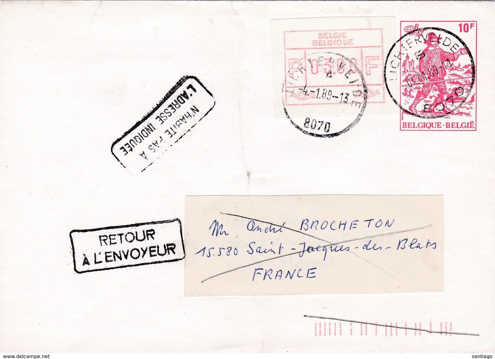 Briefomslag 21 ( Gelopen )   "Retour A L'envoyeur" - Enveloppes-lettres