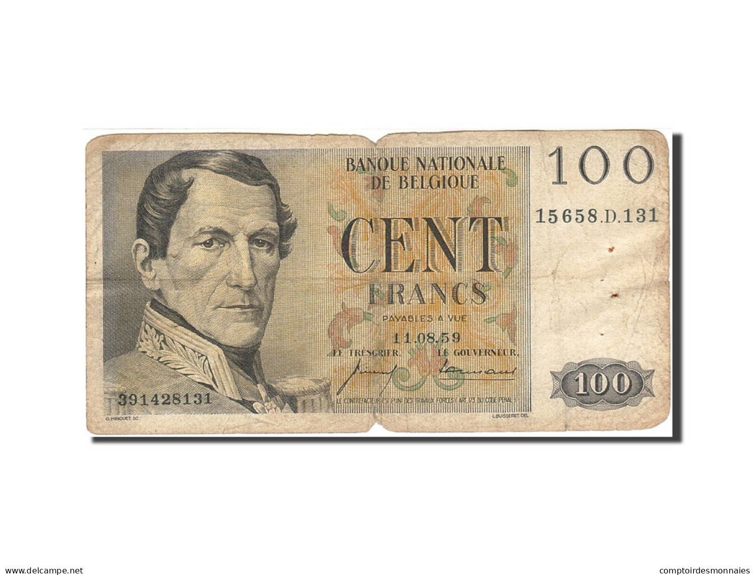Billet, Belgique, 100 Francs, 1950-1952, 1959-08-11, KM:129c, TB - 100 Francs