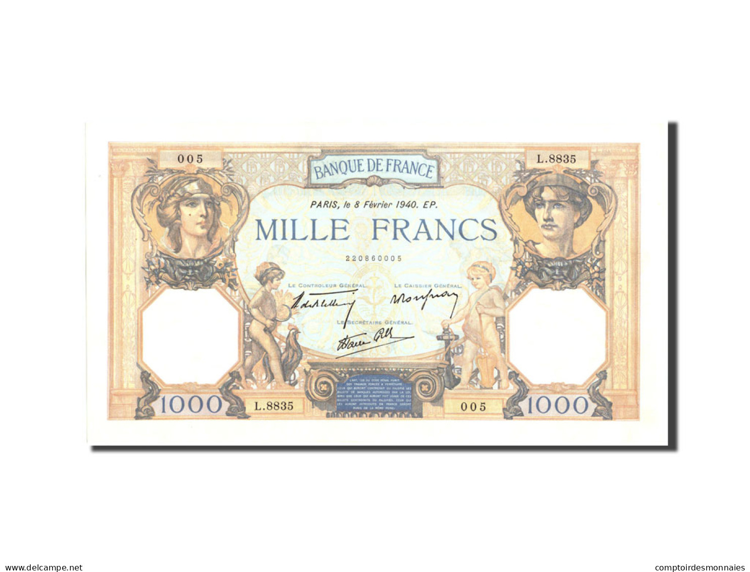 Billet, France, 1000 Francs, 1 000 F 1927-1940 ''Cérès Et Mercure'', 1940 - 1 000 F 1927-1940 ''Cérès Et Mercure''