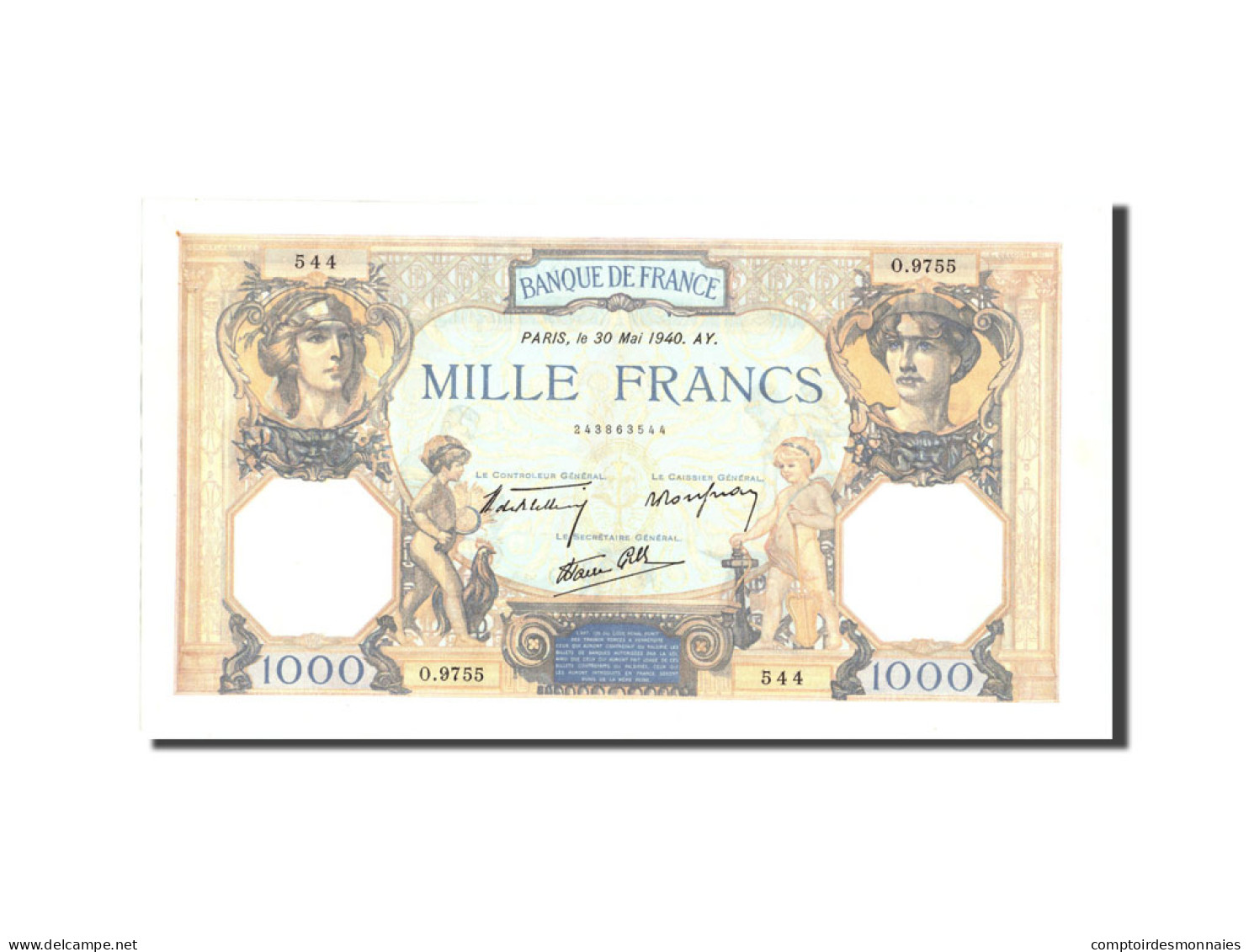 Billet, France, 1000 Francs, 1 000 F 1927-1940 ''Cérès Et Mercure'', 1940 - 1 000 F 1927-1940 ''Cérès Et Mercure''