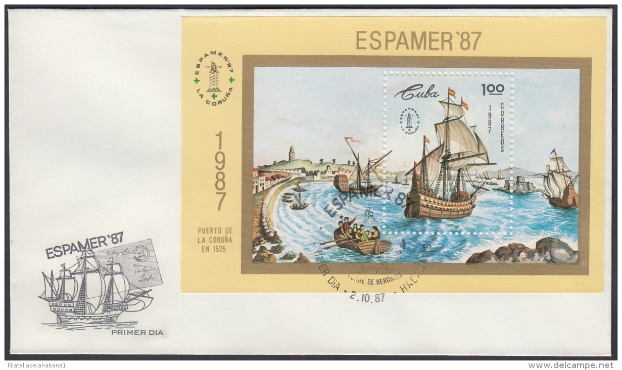 1987-FDC-48 CUBA. FDC. 1987. EXPOSICION FILATELICA AMERICA Y EUROPA. ESPAMER. BARCOS. SHIPS - FDC