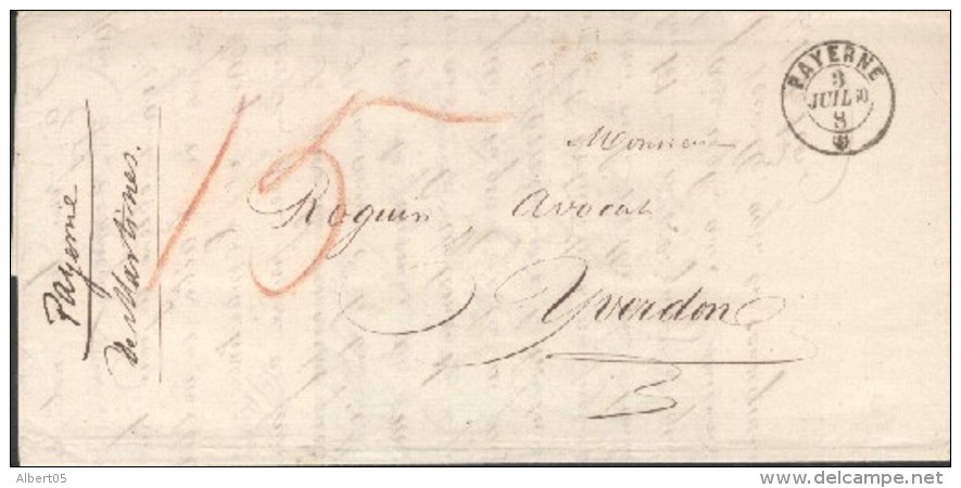 Lettre Avec Correspondance De Payerne Pour Yverdon - Taxe Manuscrite 15 En Riouge - Lettres & Documents