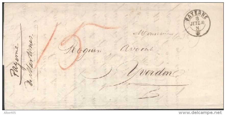 Lettre Avec Correspondance De Payerne Pour Yverdon - Taxe Manuscrite 15 En Riouge - Briefe U. Dokumente