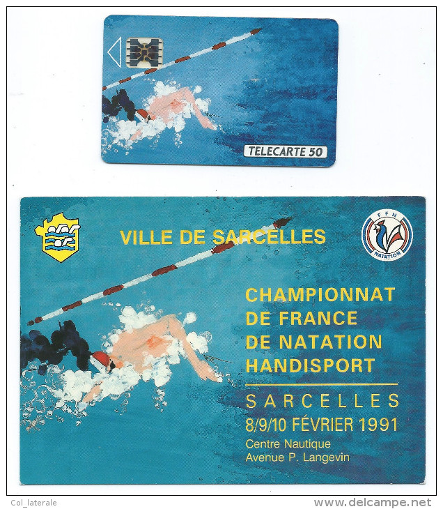 Télécarte Sarcelles 1990 1000 Ex NEUVE 50 U Natation Handisport Avec CP Du Maire 2 Scans - Ad Uso Privato