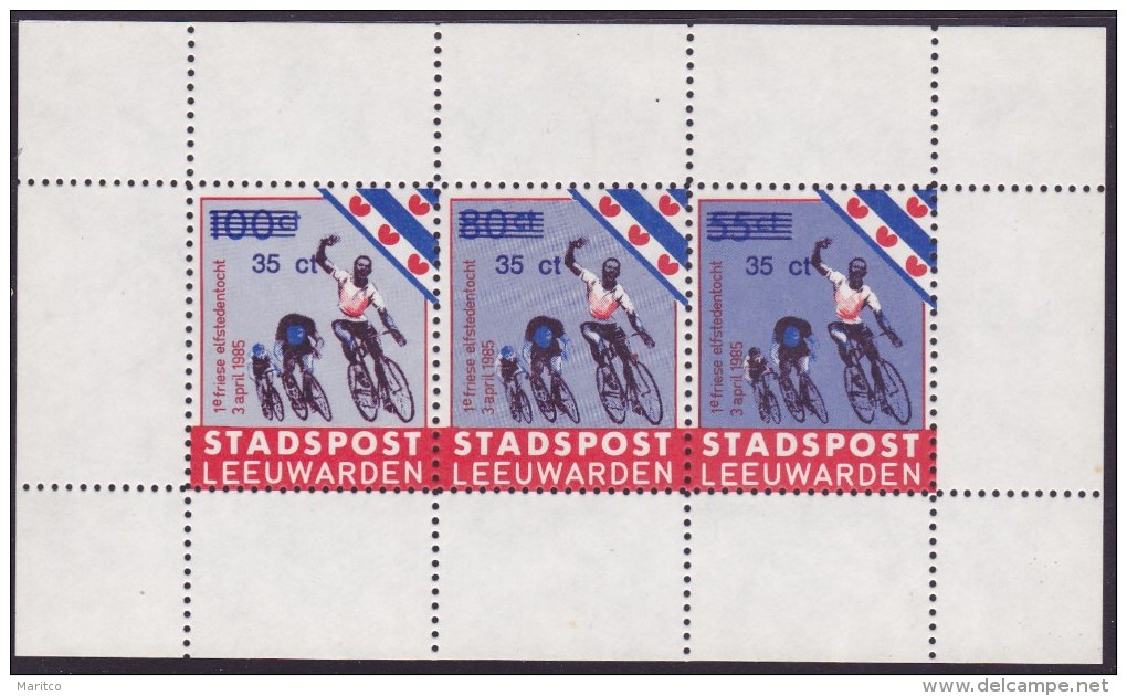 Netherlands Local Mail Stadspost Leeuwarden 1985 Cycling 35ct Overprint Bicycle Fahrrad Velo Fiets - Wielrennen