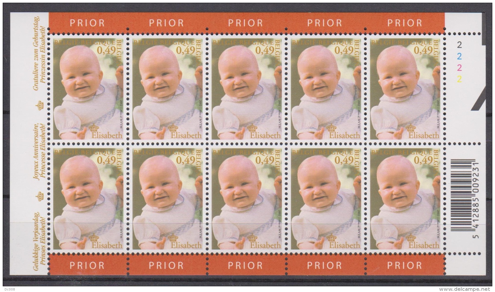 COB 3068 Elisabeth 2002 MNH-postfris-neuf - Full Sheets And Panes