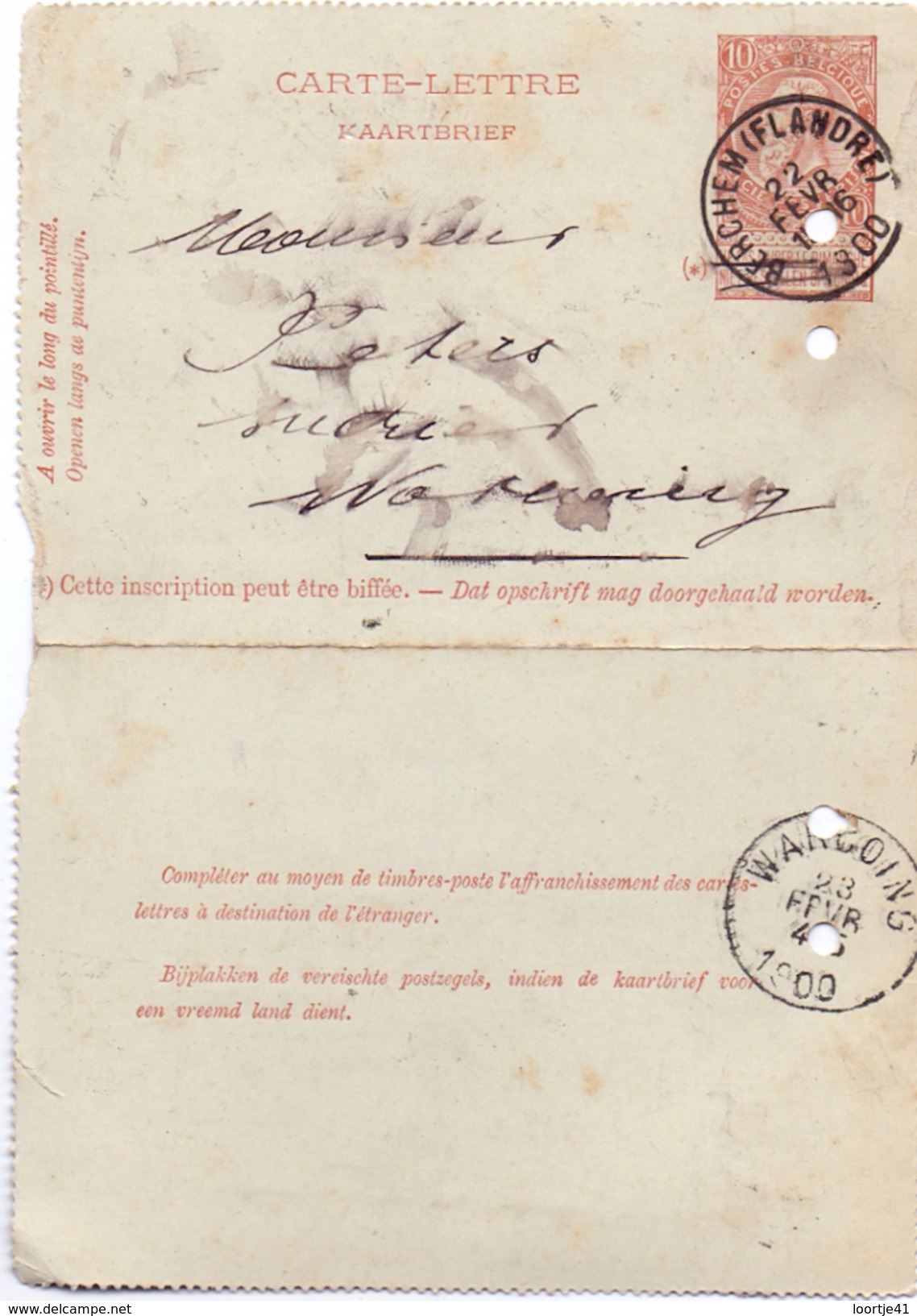 Omslag Brief - Carte Lettre - Stempel Berchem Naar Warcoing - 1900 - Briefumschläge