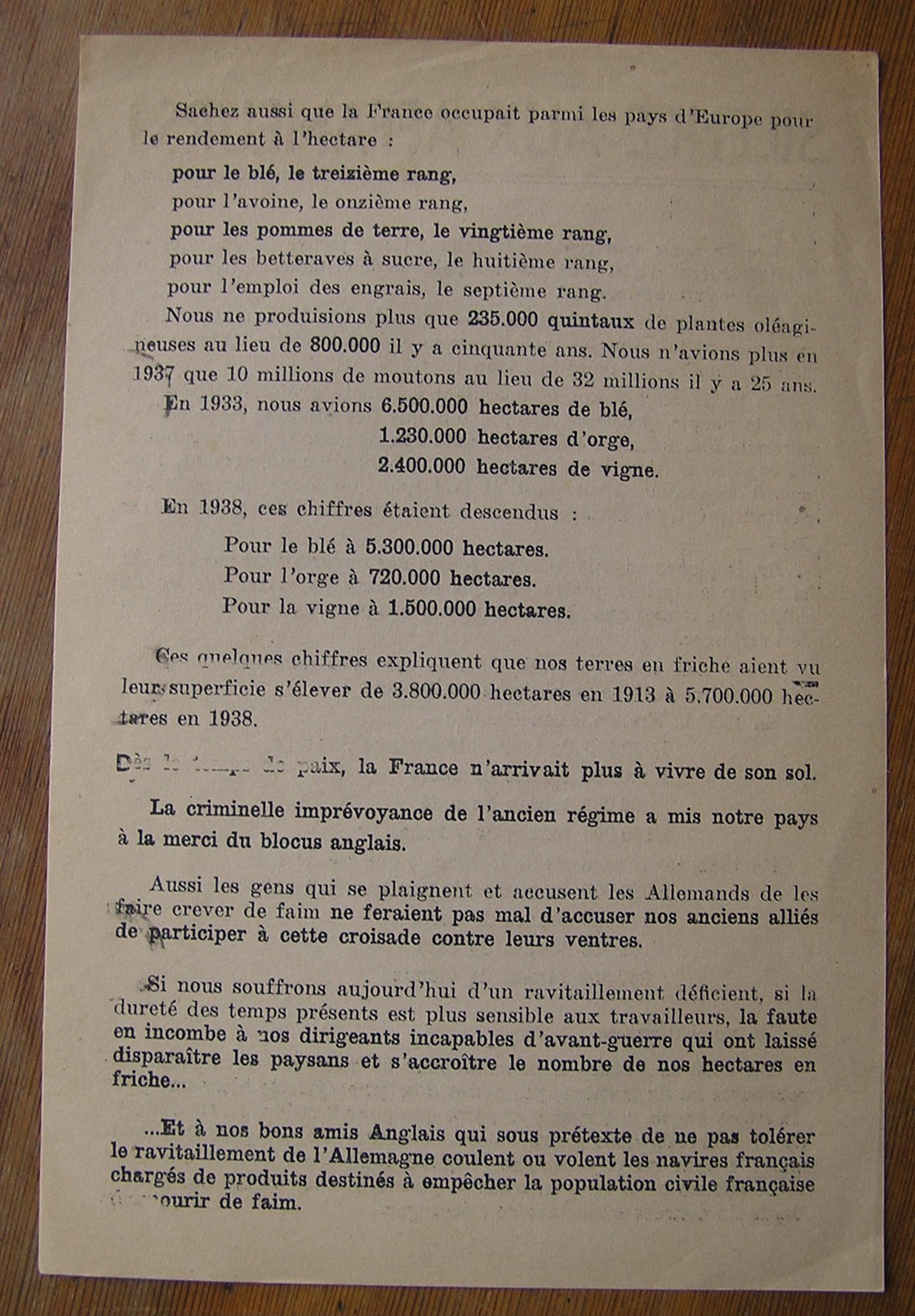 1942 TRACT VICHYSTE COLLABO "SILENCE AUX AFFAMEURS"LES FRANCAIS SOUFFRENT DE LA FAIM CE N'EST PAS LA FAUTE AUX ALLEMANDS - 1939-45