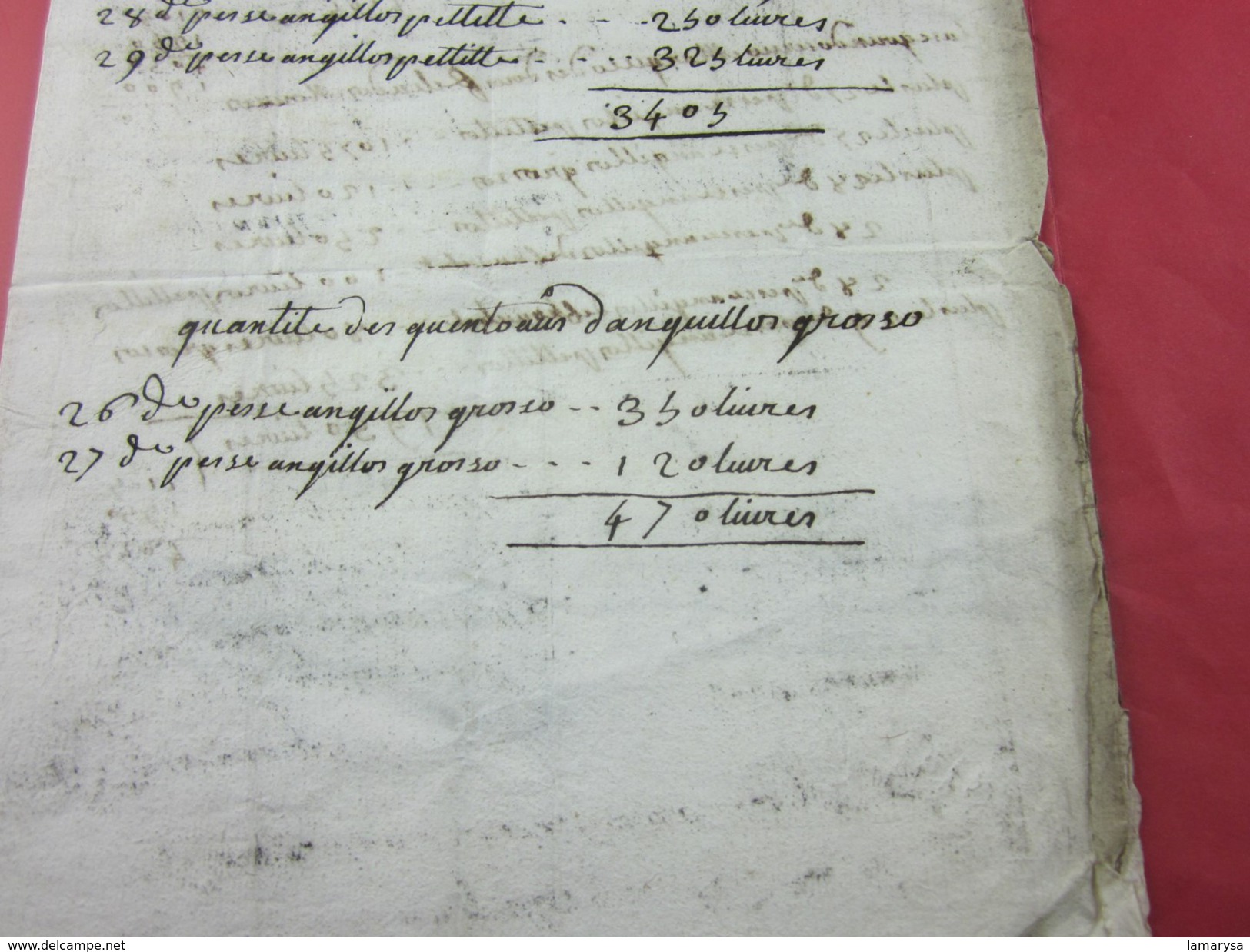 Vecchia Fatturo Di 1752 Anguille Pesci TESTAMONNO MONT ANGUILLOS ANCIENNE FACTURE ITALIA Vieux Papiers Manuscrit Lire.. - Manuscripten