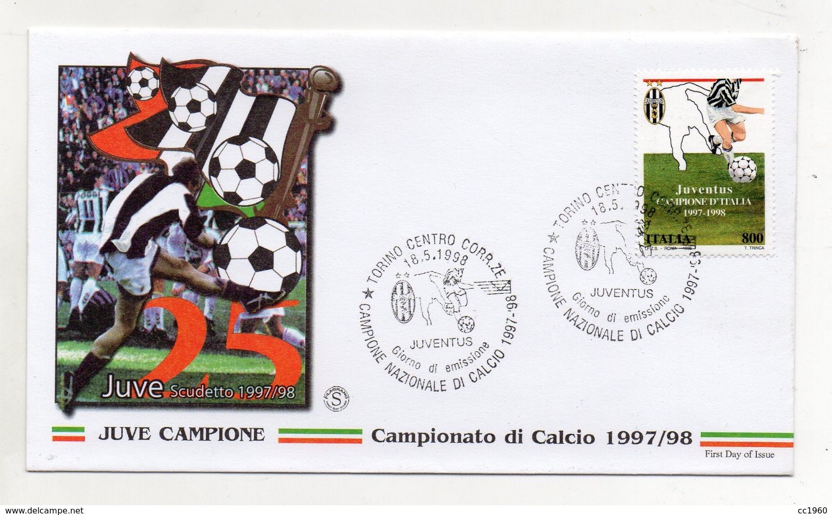 Italia- 1998 - Busta FDC - Campionato Di Calcio 1997/98 - Juventus Campione - Con Doppio Annullo Filatelico - (FDC1819) - FDC