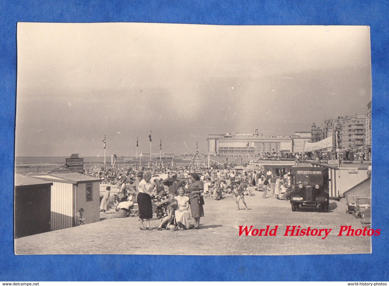 Photo Ancienne - à Situer - OSTENDE ? Environs ? - Plage à Identifier - Camion Commercial / Publicitaire - Flandre ? - Cars