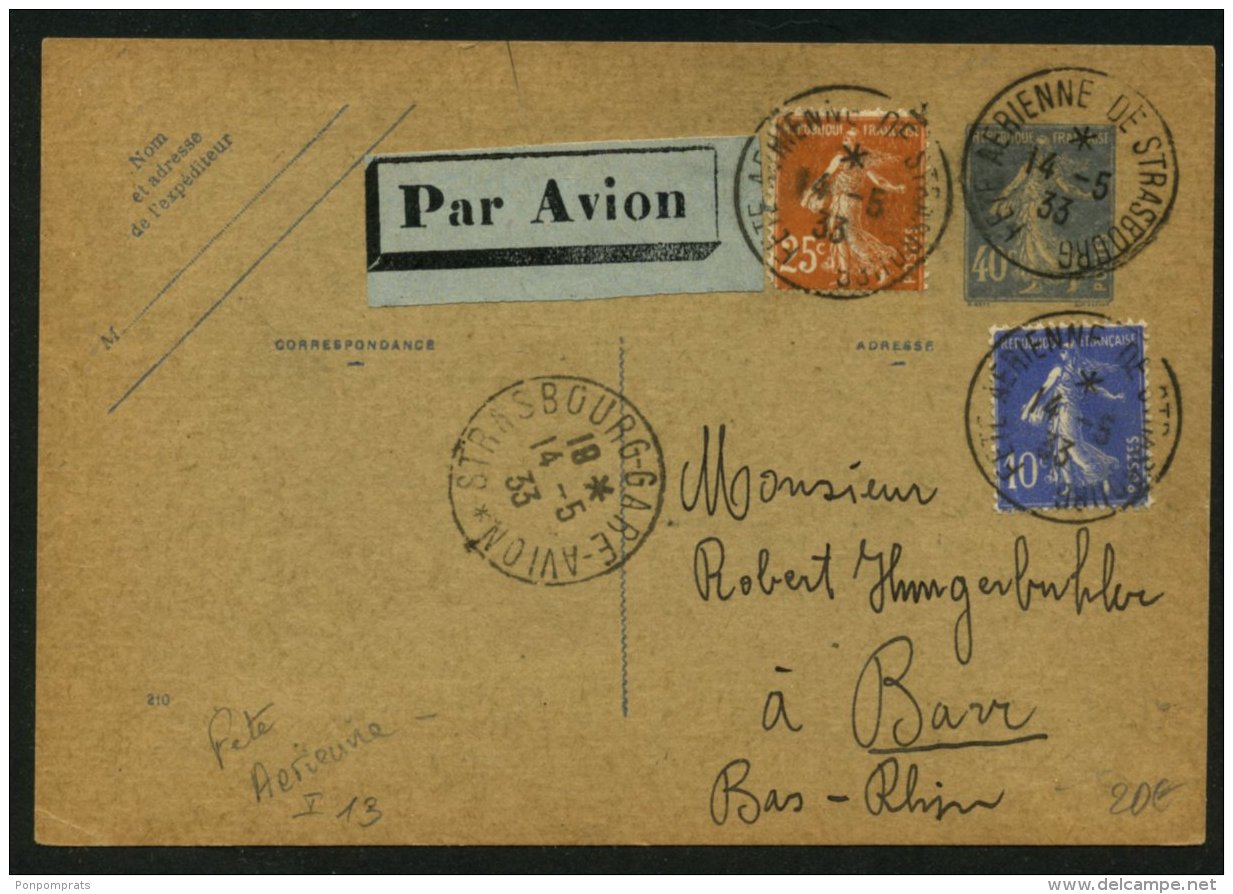 Carte Entier Par AVION Affrt Tricolore Oblt Fête Aériènne De SRASBOURG + STRASBOURG GARE AVION - 1960-.... Lettres & Documents