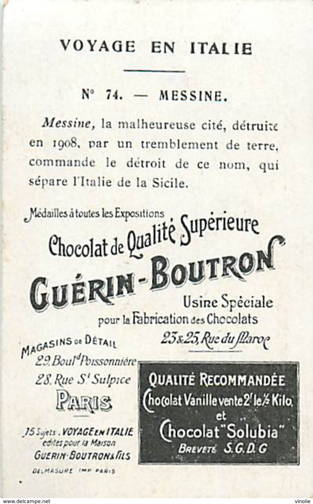 PIE-16-P - 2842 :  CHOCOLAT GUERIN BOUTRON  VOYAGE EN ITALIE   MESSINE - Guérin-Boutron