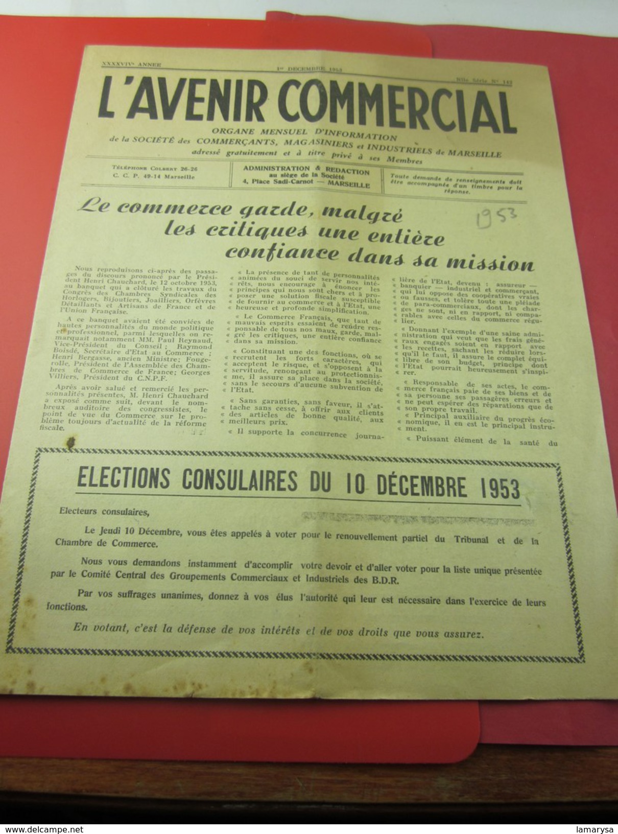 1er Dec 1953 Journal Mens. L'AVENIR COMMERCIAL INFO MARSEILLE PUB FOIRE INTERNATIONALE ELECTIONS COSULAIRES Voir Scanns - 1950 - Today