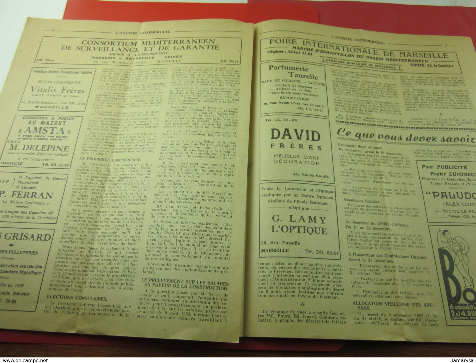 1er Dec 1953 Journal Mens. L'AVENIR COMMERCIAL INFO MARSEILLE PUB FOIRE INTERNATIONALE ELECTIONS COSULAIRES Voir Scanns - 1950 - Today