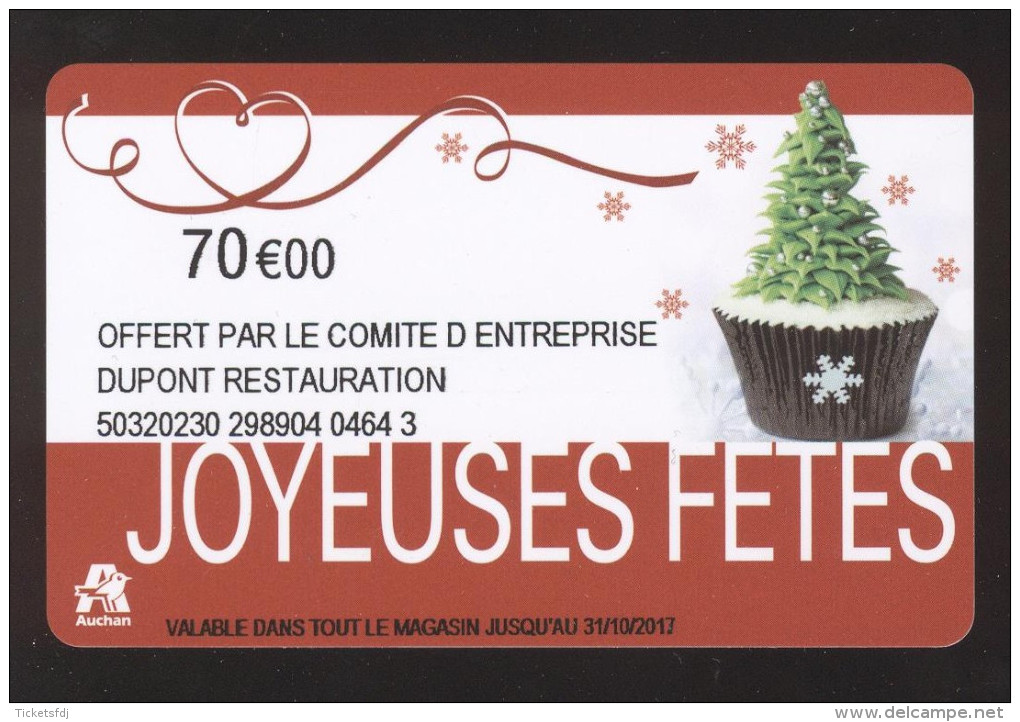 GIFT CARD - Carte Cadeau Auchan - JOYEUSES FETES - 70 € CE DUPONT RESTAURATION - Cartes Cadeaux