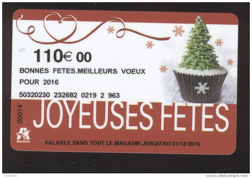 GIFT CARD - Carte Cadeau Auchan - JOYEUSES FETES - 110 € MEILLEURS VOEUX - Cartes Cadeaux