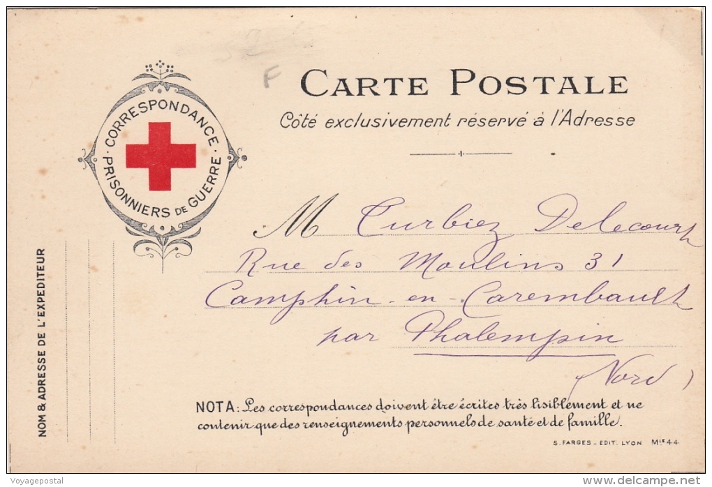 Carte Postale Croix Rouge Prisonniers De Guerre - Rotes Kreuz