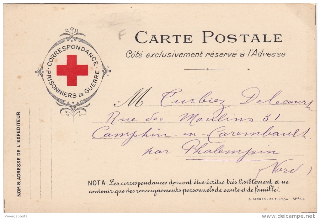 Carte Postale Croix Rouge Prisonniers De Guerre - Croix Rouge