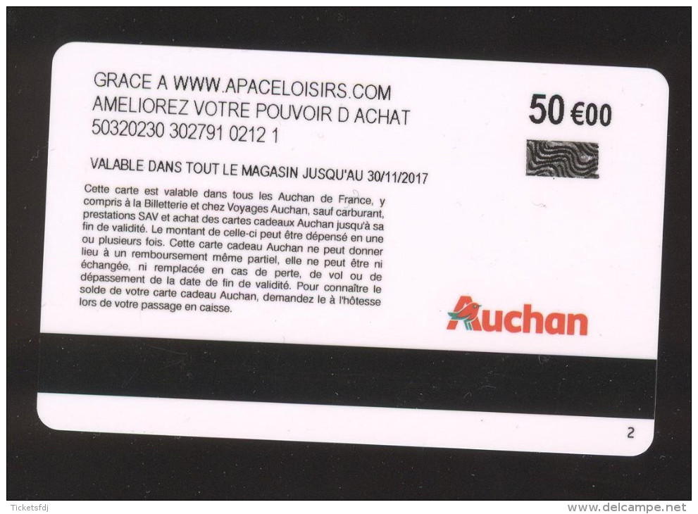 GIFT CARD - Carte Cadeau Auchan ROUGE - 50 € - Cartes Cadeaux