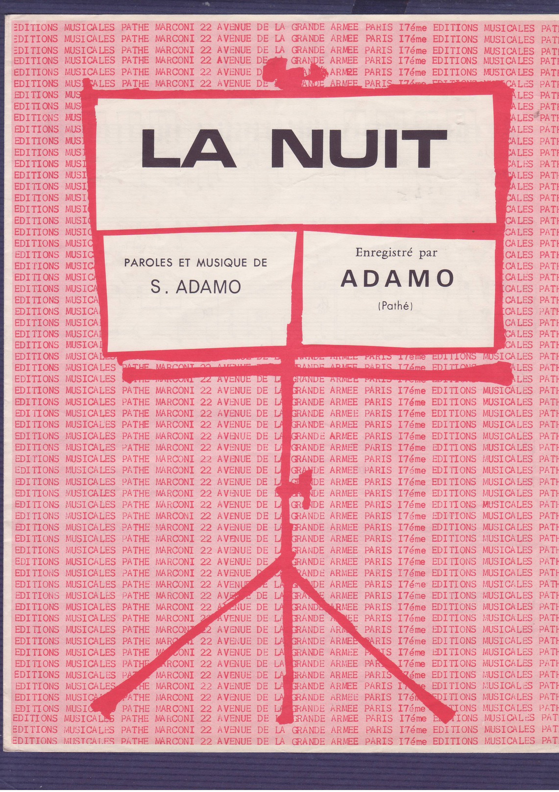 Partition Originale  ADAMO / La Nuit  1964 - Jazz