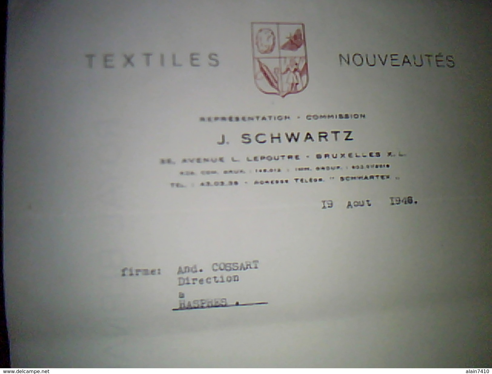 Facture Belgique  Textille Nouveautees Schwartz A Bruxelle Annee 1948 Lettre A Entete - Textilos & Vestidos