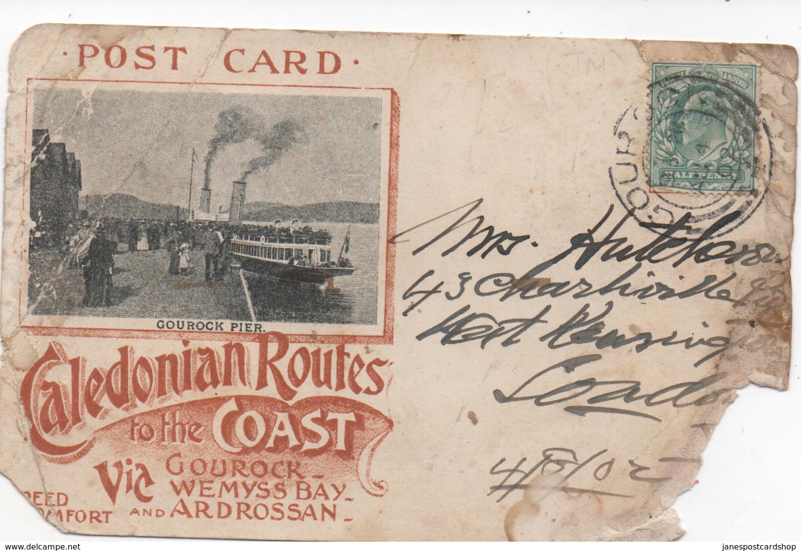 VERY DAMAGED ADVERTISING CARD FOR CALEDONIAN ROUTES - SCOTTISH STEAMERS - GOUROCK AREA 1902 - Renfrewshire