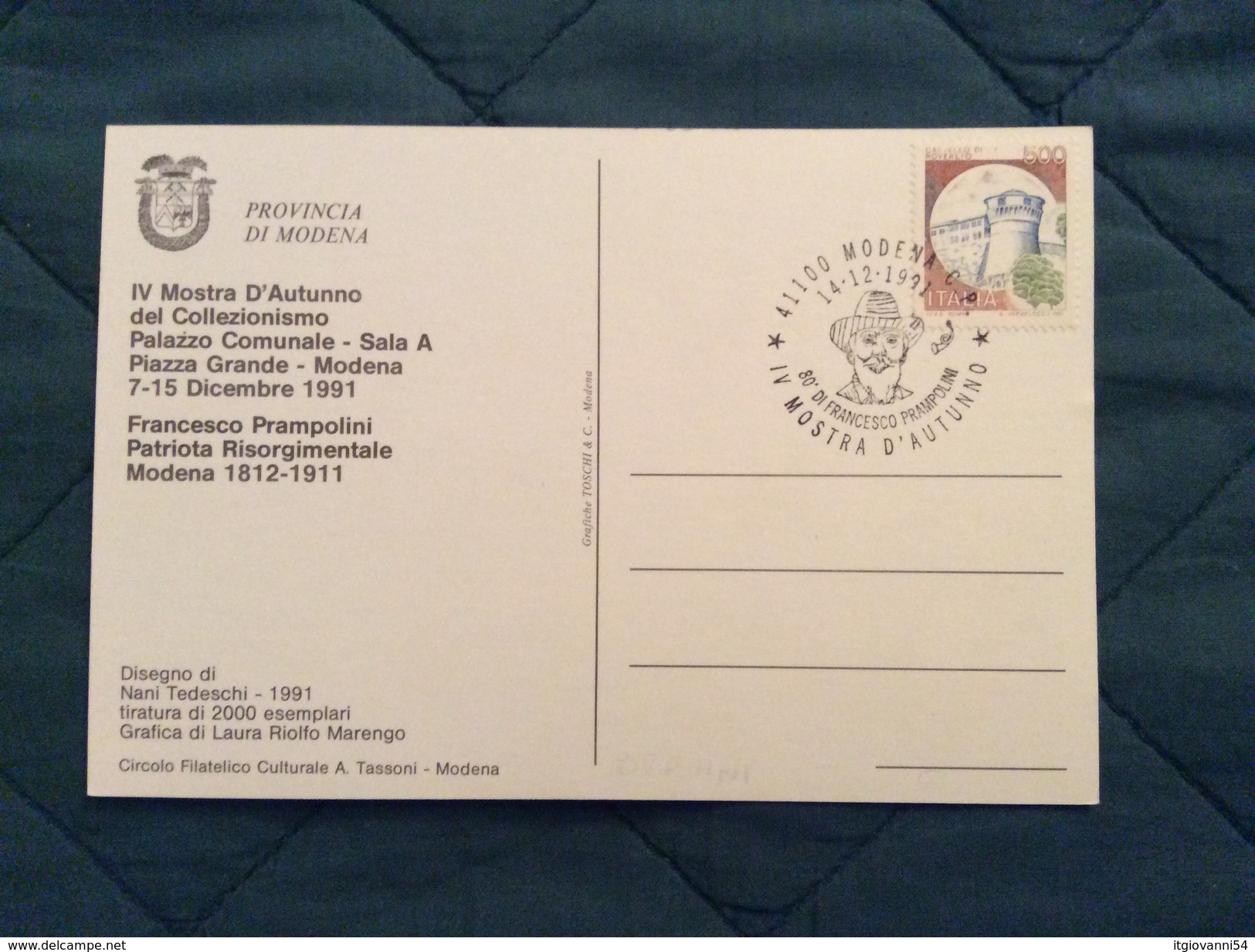 Cartolina Ufficiale 80° Di Francesco Prampolini Patriota Modenese Disegnata Da Nani Tedeschi Con Annullo - Hommes Politiques & Militaires