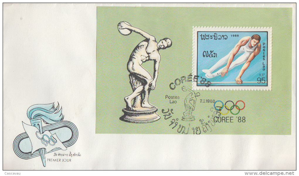 Enveloppe FDC  1er  Jour   LAOS   Bloc  Feuillet   JEUX   OLYMPIQUES     SEOUL    1988 - Sommer 1988: Seoul