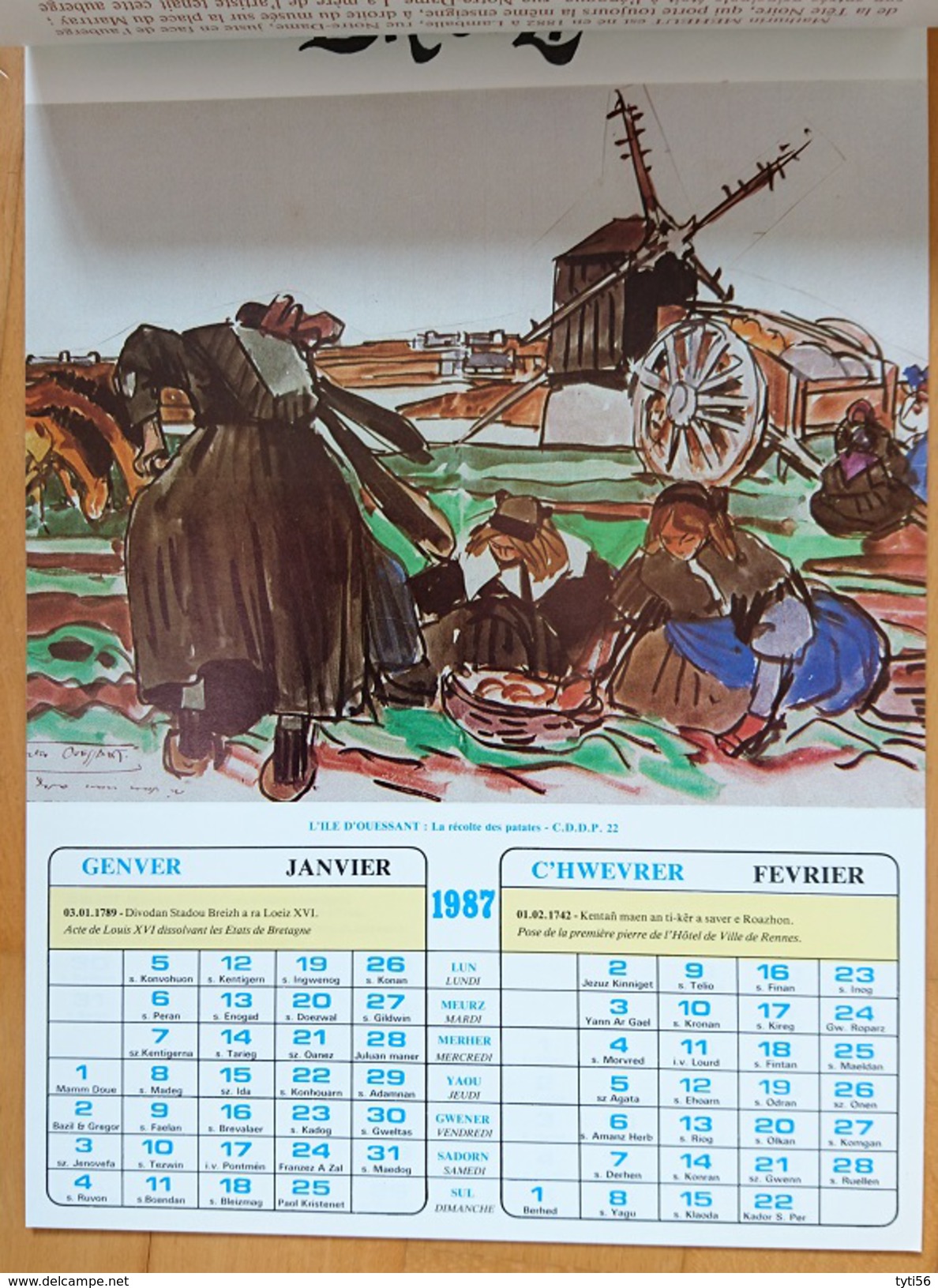 Calendrier De Saints Bretons Illustré Par Mathurin Meheut  Année 1987 - Grand Format : 1991-00