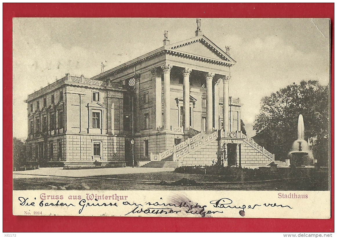 FJD-13  Gruss Aus Winterthur, Stadthaus.  Gelaufen In 1903, Pionier. - Laufen-Uhwiesen 