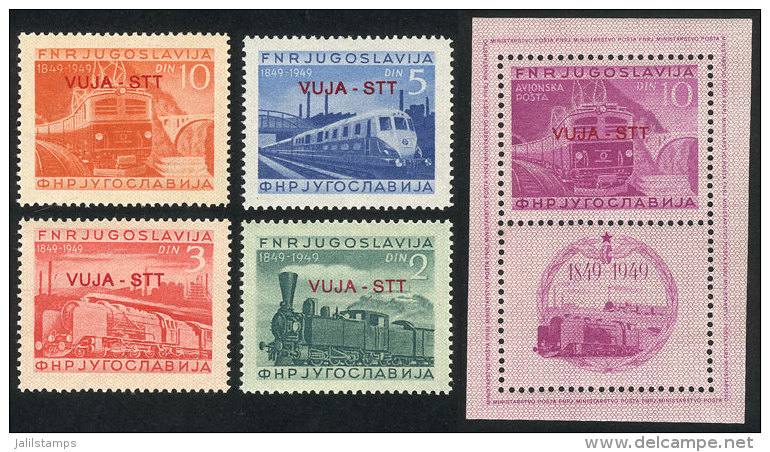 Sc.17/20 + C17, 1950 Trains, Cmpl. Set Of 4 MNH Values + Souvenir Sheet (very Lightly Hinged), VF Quality, Catalog... - Autres & Non Classés