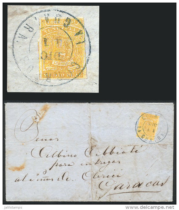 Entire Letter Sent To Caracas On 11/DE/1860, Franked By Sc.4 (&frac12;r. Orange) With Blue Datestamp Of LA GUAYRA,... - Venezuela