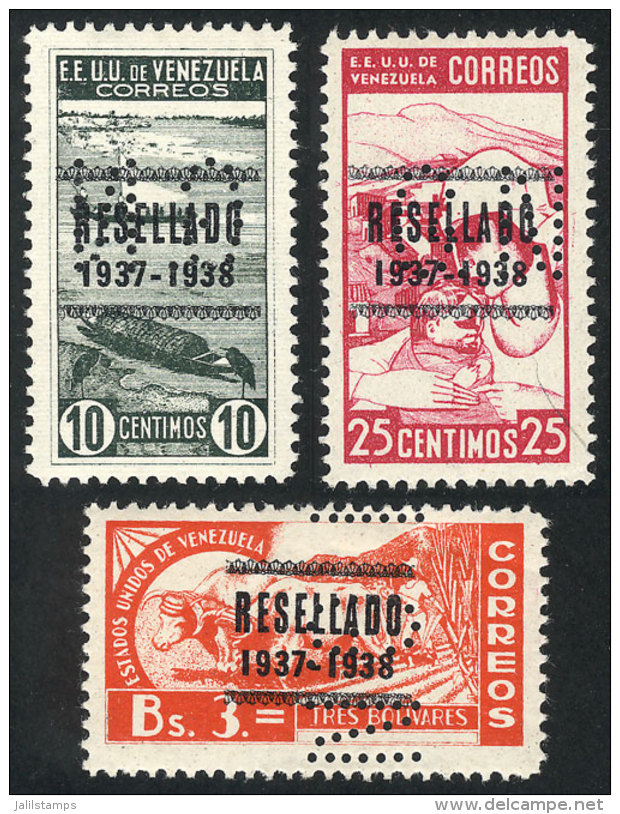 Yvert 83/85, 1937 Complete Set Of 3 Values, MNH, Excellent Quality, Rare, Catalog Value Euros 68. - Venezuela
