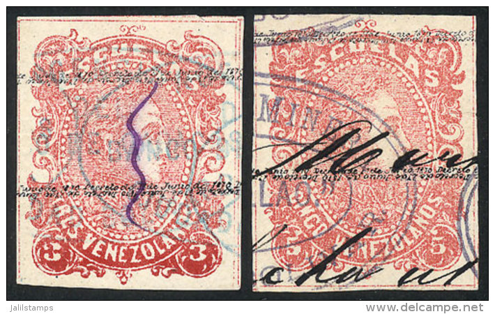 Sc.56/57, 1879 'Escuelas' 3V. And 5V., High Values Of The Set, VF Quality, Catalog Value US$132. - Venezuela