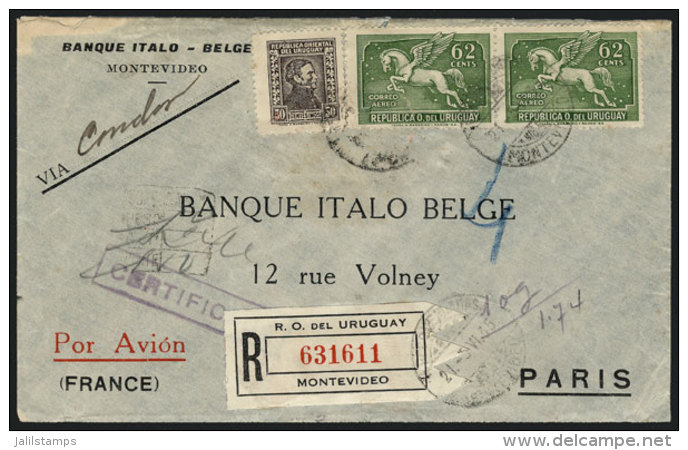 Registered Cover Franked With 1.74P., Sent From Montevideo To Belgium On 21/JUN/1935 Via CONDOR, VF Quality, Market... - Uruguay