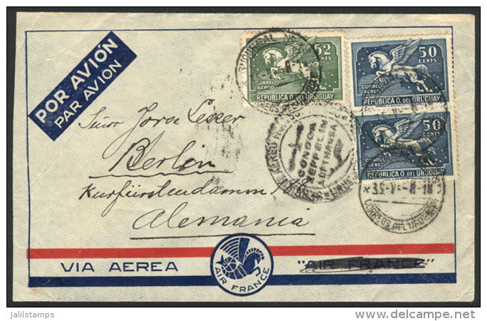 Cover Franked With 1.62P. Sent From Montevideo To Germany On 8/MAY/1935 Via CONDOR-ZEPPELIN, VF Quality, Market... - Uruguay