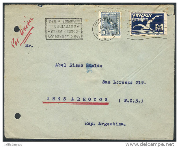 30/SE/1927 Montevideo - Tres Arroyos (Argentina): Cover Flown To Buenos Aires (arrival On The Same Day), With... - Uruguay