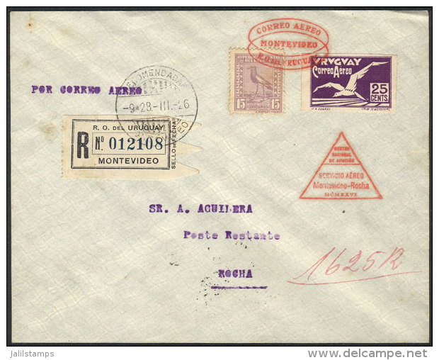 28/MAR/1926 Montevideo - Rocha: Inauguration Of The Airmail Service Between Both Cities, Registered Cover,... - Uruguay