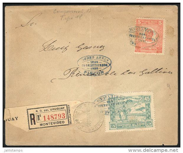 24/SE/1925 First Flight Montevideo - Rincón, Registered Cover, Fine Quality! - Uruguay