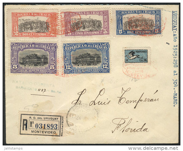 25/AU/1925 Montevideo - Florida, Registered First Flight Cover With Nice Postage, VF Quality! - Uruguay