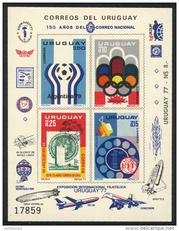 Sc.938/941, 1976 Argentina '78 Football World Cup + Other Topics, Imperf Souvenir Sheet Issued Without Gum, MNH,... - Uruguay