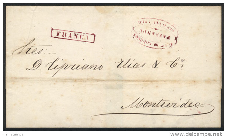 Folded Cover Dated 8/MAR/1859 Sent To Montevideo, With The Marks 'Admon De Correos - PAYSANDÚ' And 'FRANCA'... - Uruguay