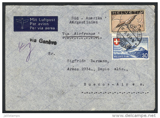 Airmail Cover Sent From Zürich To Argentina On 5/MAY/1939 Franked With 2.30Fr., VF Quality! - Autres & Non Classés