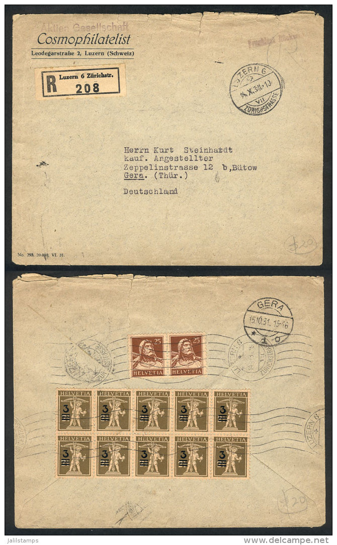 Registered Cover Sent From Luzern To Germany On 14/OC/1931, Franked On Back With Block Of 10 Of Scott 207 + Other... - Sonstige & Ohne Zuordnung