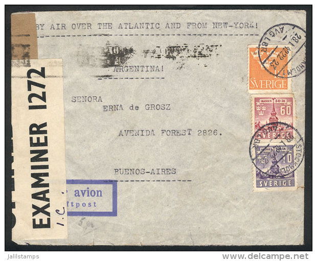 Airmail Cover Sent From Stockholm To Argentina On 28/JA/1942 Franked With 1.70Kr., And Allied Censor Label, Very... - Sonstige & Ohne Zuordnung