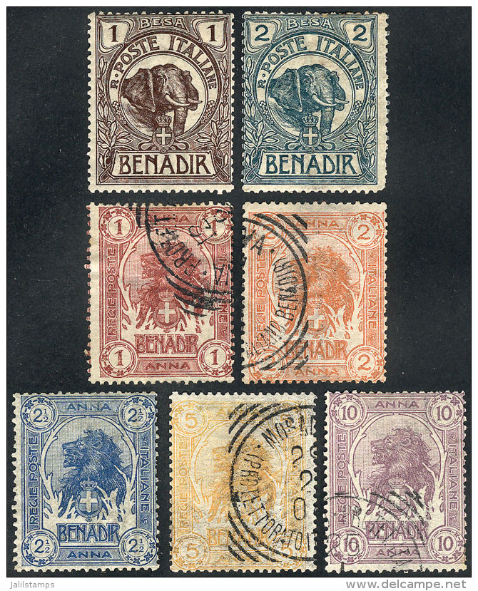 Sc.1/7, 1903 Elephant And Lion, Complete Set Of 7 Values Mint And Used, Fine To VF Quality, Catalog Value US$290+ - Somalia