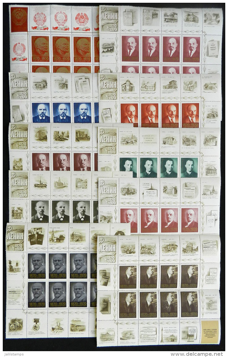 Sc.3721/3730, 1970 Lenin, Cmpl. Set Of 10 Values In Blocks Of 8 Stamps And 16 Cinderellas, VF! - Sonstige & Ohne Zuordnung