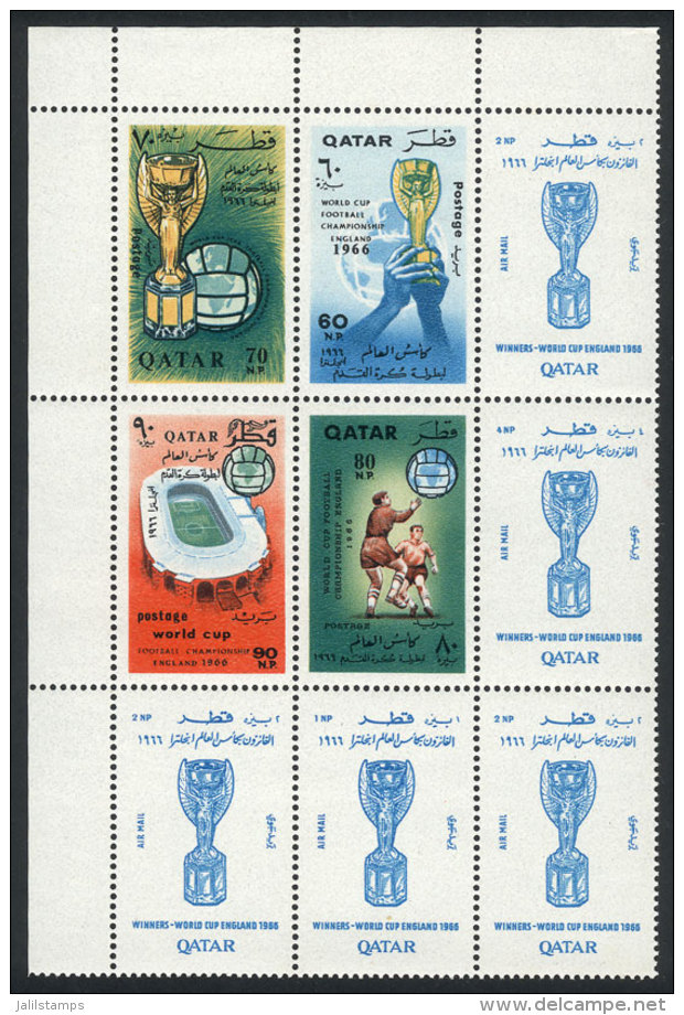 Sc.107n, 1966 London Football World Cup, Block Of 4 Values With Other Stamps Around Of 1, 2 And 4Np. With Vignette... - Qatar